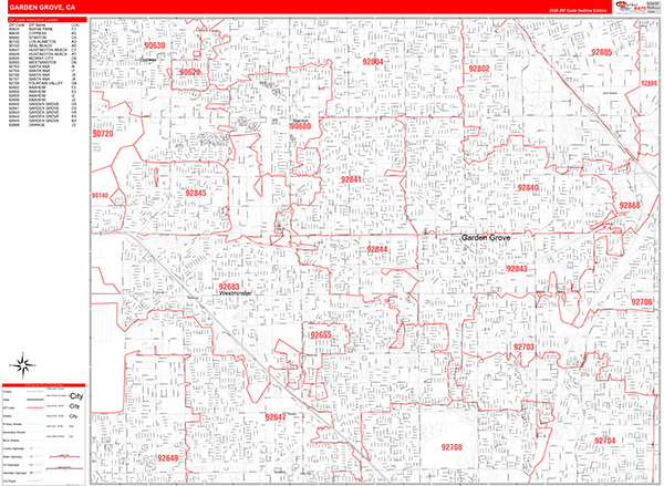 Garden Grove Zip Code Wall Map